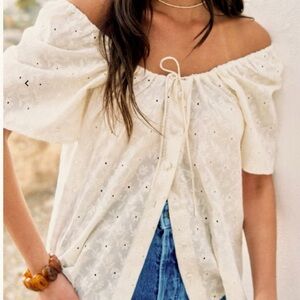Sezane Vikaly Blouse Embroidered Cream - Size 4